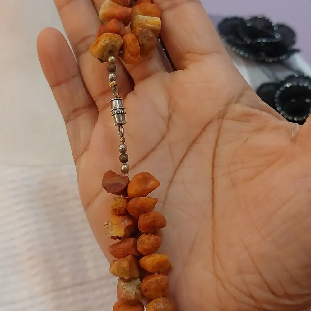 Vintage Genuine Sponge Coral Beads Double Strand Necklace Red Orange Pendant - Picture 8 of 9